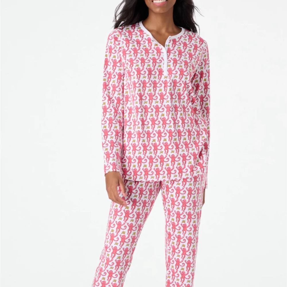Roller Rabbit Pink Monkey Long Sleeve Pajamas XS